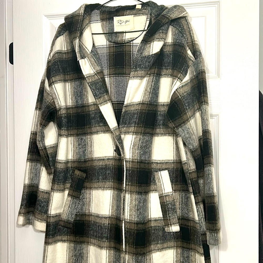 Long plaid transitional shacket
